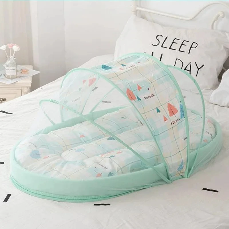 Baby Sleeping Bed In Green Color With Net To Protect Mosquitos And Other Bugs main image 0