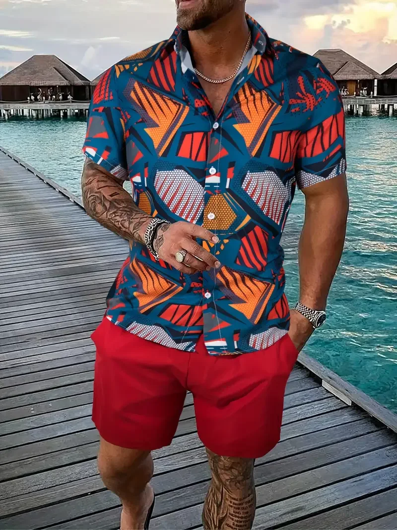 

Men Shirt Sets 3d Printed Retro Floral Short Sleeve Casual Oversized Beach Shorts Summer Streetwear Hawaiian Suits Clothing