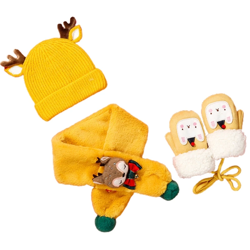 Winter Hat Scarf Kids Gloves Or Toddlers Gloves Baby With Deer Horn for Boy Girl Ages 1-3 Toddler Plush Scarf