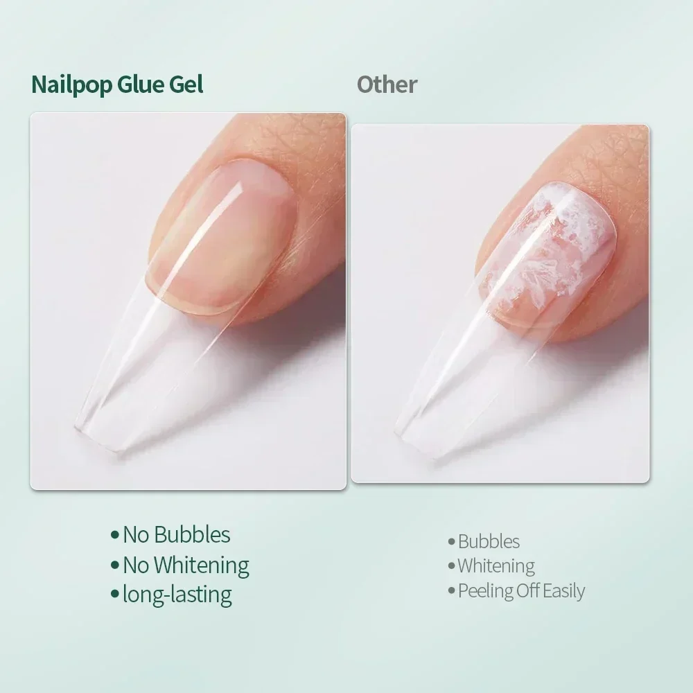 NAILPOP Strong Nail Glue Gel Professional Fast drying Glue with Remover for Fake Acrylic Nails and Press on Nails Kit Glue Gel 3