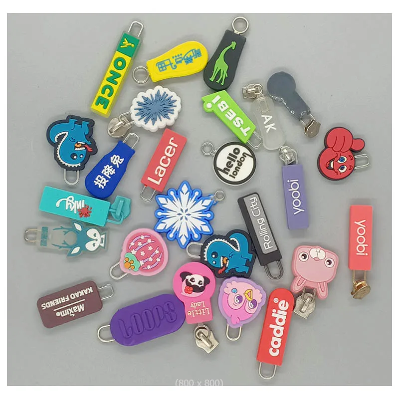 3D Zipper Pull TPU Zip Puller PVC Drop Plastic Zipper Sliders Soft Rubber Label Tag Silicone Bag ZIP 1000pcs