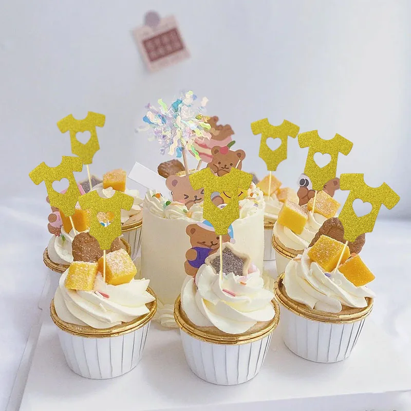 

18pcs Oh Baby Cupcake Topper baby shower Gold Cake Toppers kids 1st Birthday party Boy Girl Baby Shower Cake Decoration