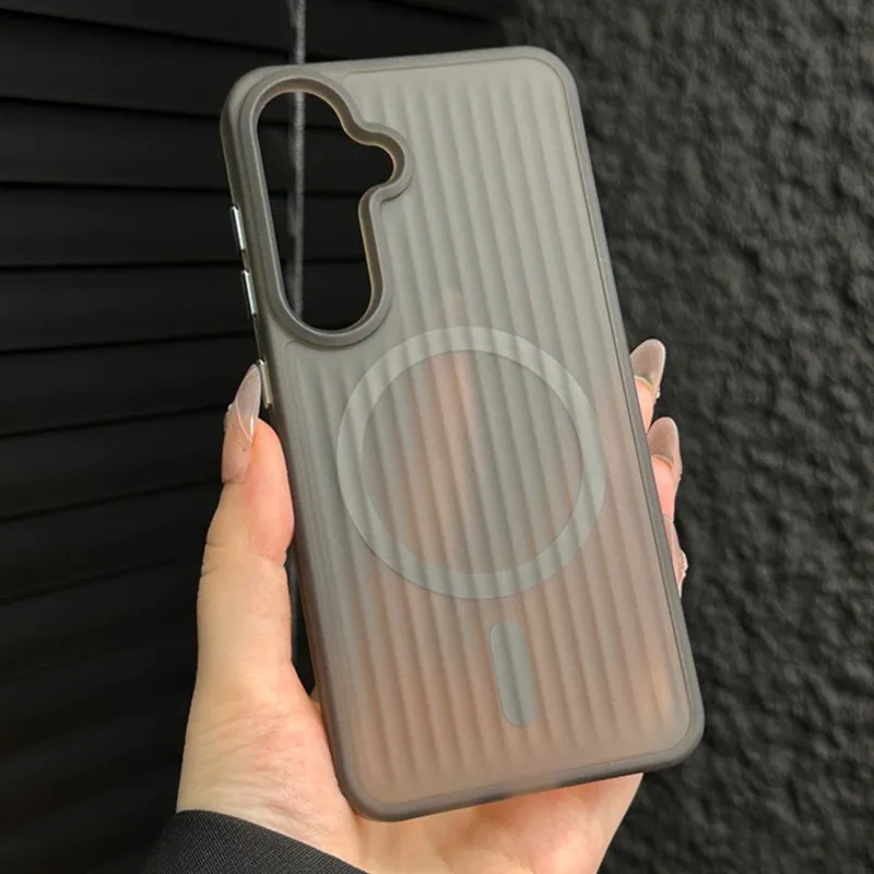 Luxury Matte Stripe Translucent Shockproof Phone Case with MagSafe Compatibility