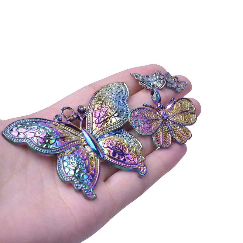 

10pcs/lot Mix Rainbow Charm Large Butterfly Insect Pendants diy Charm for Jewelry Making Metal Accessories Bulk Wholesale