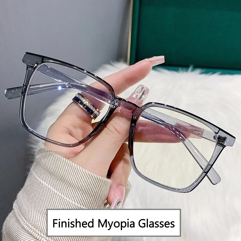 

Trendy Transparent Computer Eyewear Blue Light Blocking Myopia for Men Women Vintage Retro Square Frame Minus Diopter Glasses