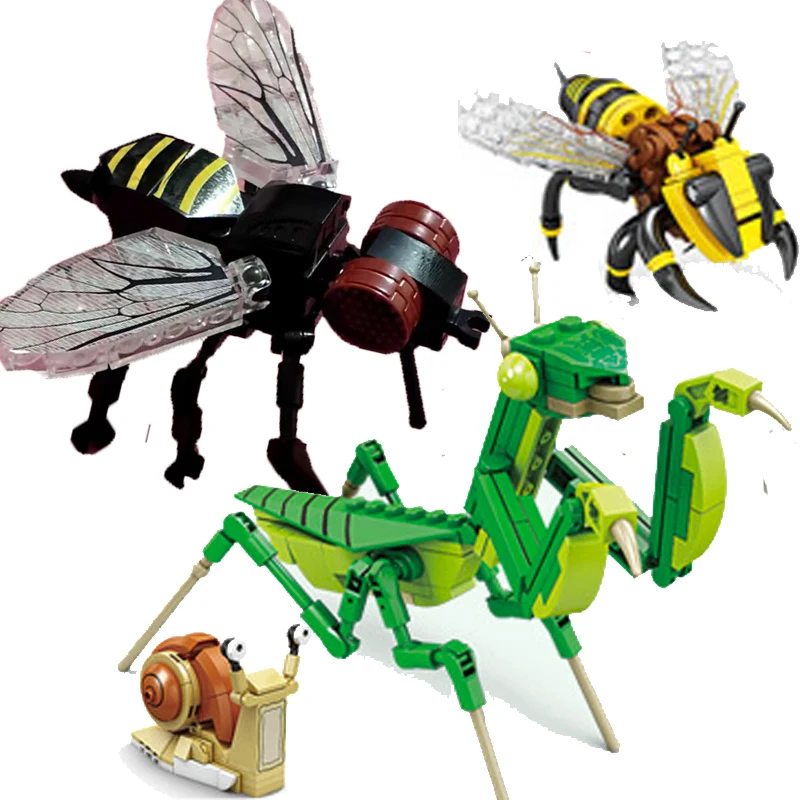 Modello Di Insetto Blocchi Di Costruzione Fly Bee Ants Coccinella Lumaca Libellula Mattoni Puzzle Per Bambini Assemblare Giocattoli Regalo