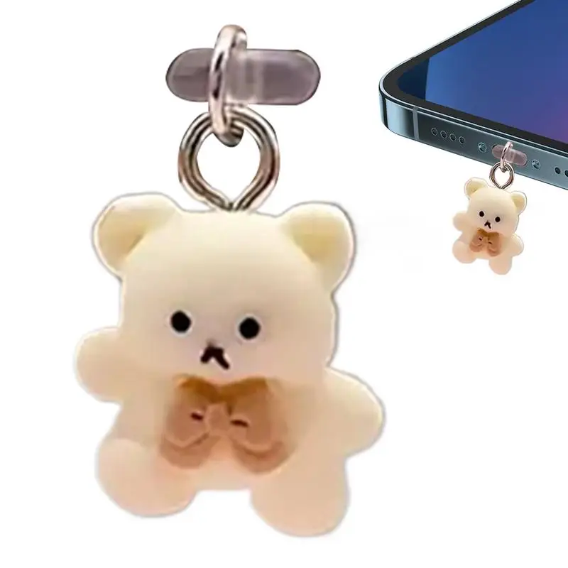USB C Plug Cover Bear Cartoon Type C Dust Plug Mobile Phone Port Protector Dust Plug Charm Dust Proof Plugs Pendants For Adults