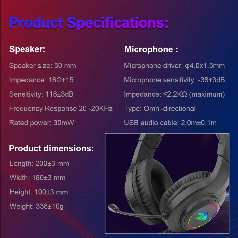 REDRAGON HYLAS H371 RGB gaming Headphone,7.1 USB Surround sound