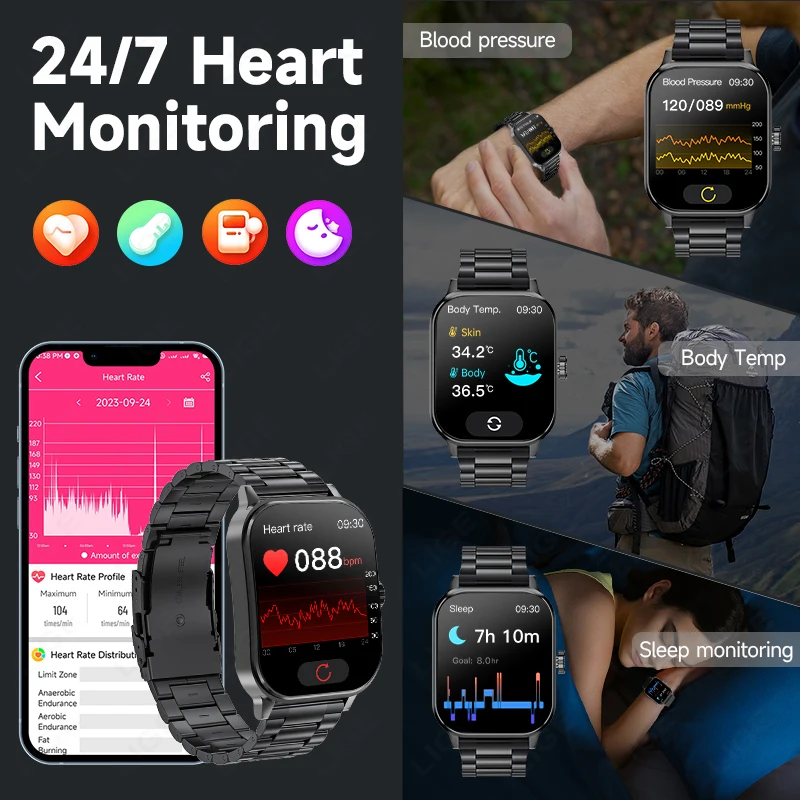 LIGE 2.01" 3D Curved Screen Men Women BT Call Watches Sports Fitness Health Smartwatch Waterproof Music Weather Smart Watch 2024