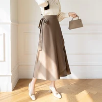 Seoulish Elegant Satin Tie Up Women's Skirts 2026 Summer Vintage Irregular High Waist Solid Casual Ladies A-line Skirts Female - Image 4