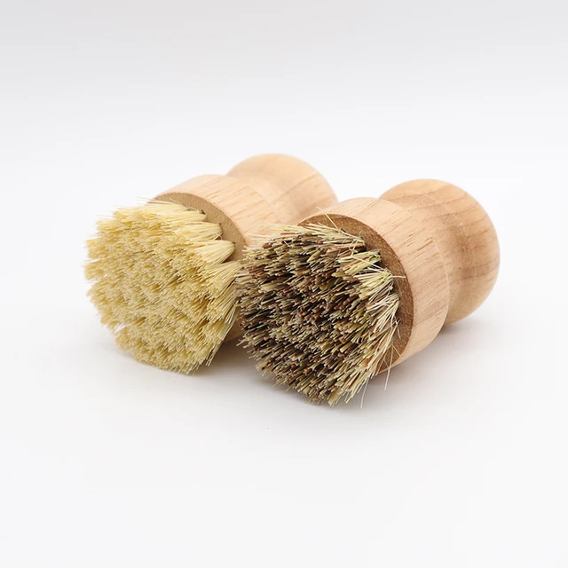 Bamboo Dish Scrub Brushes by Subekyu, Kitchen Wooden Cleaning Scrubbers Set  for Washing Cast Iron Pan/Pot, Natural Sisal Bristles, Set of 3