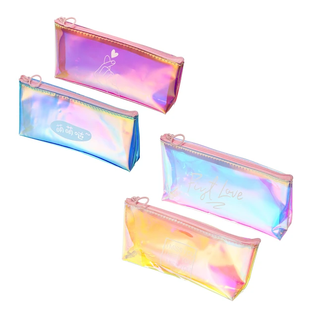 Clear Holographic Aesthetic Pencil Case Study Supplies 