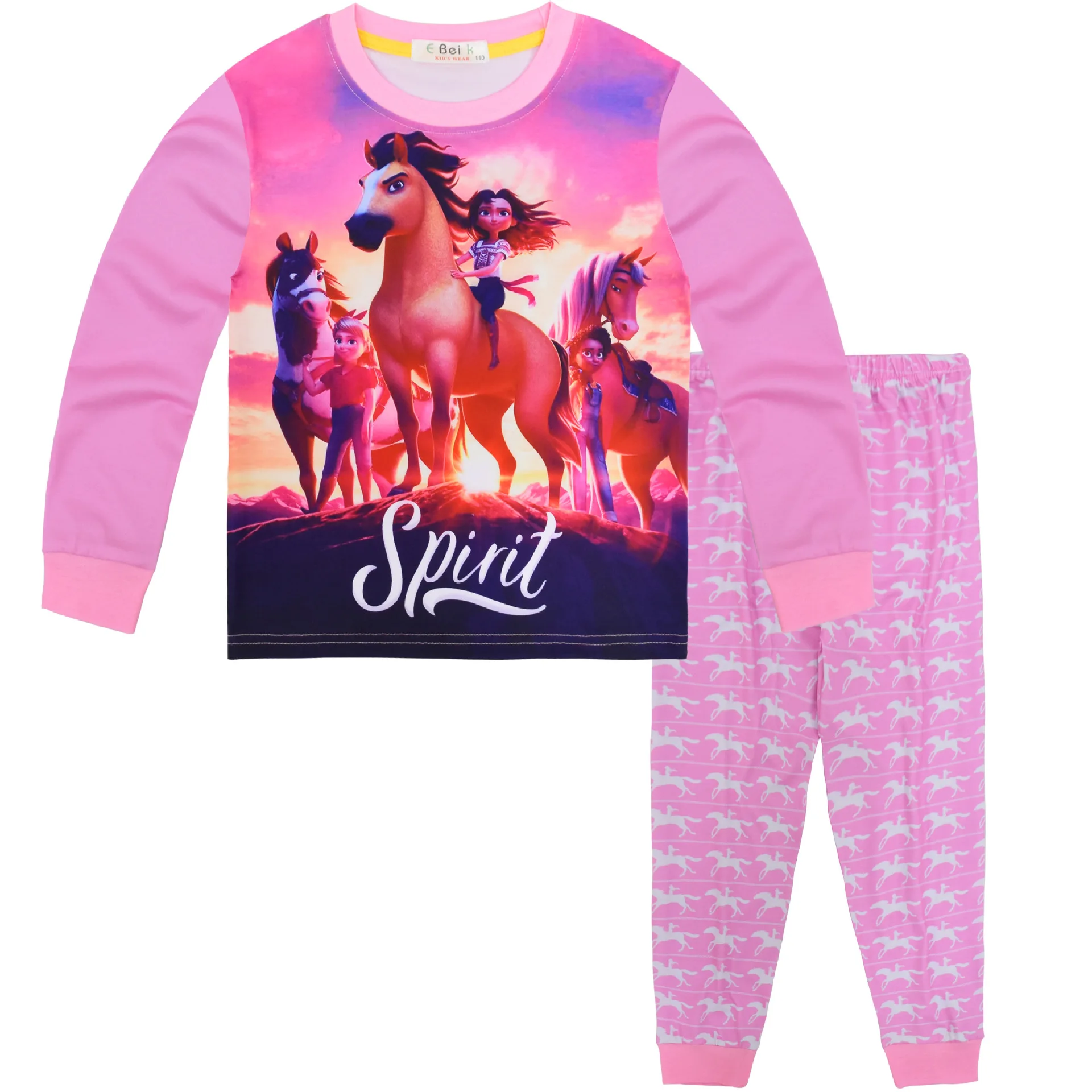 Kids Spirit Riding Free Costume Cartoon Pyjama Baby Girls Long Sleeve T Shirt Pants 2pcs Sets Boys and Girls Casual Sleepwear