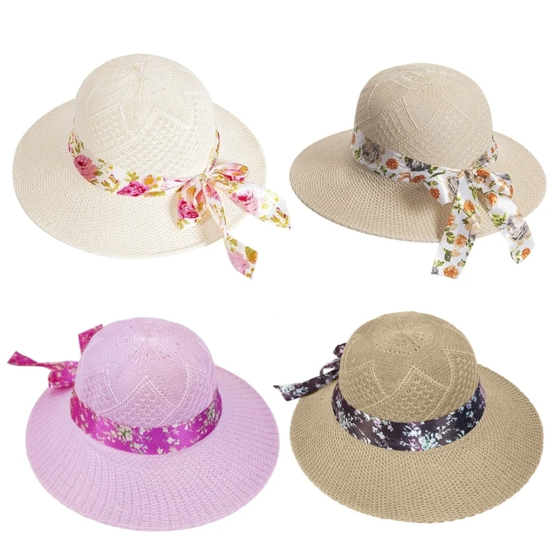 

Hand Weaving Straw Hat Holiday Spring Straw Hat with Ribbon Hat Band Decors Beach Hat for Adult Teen Hat Weaving Sun Hat