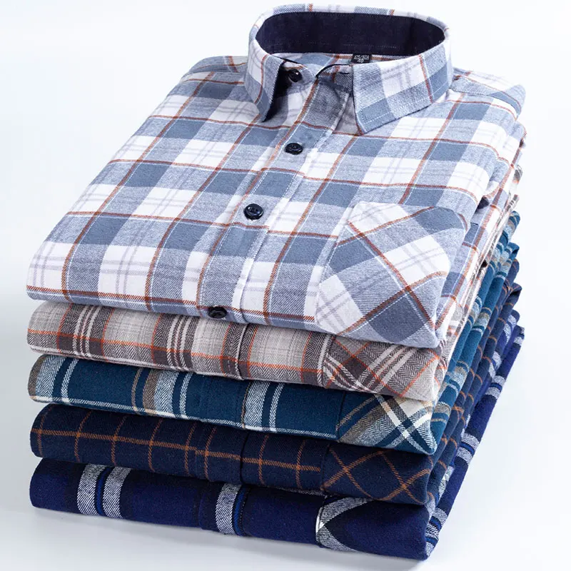 

Men's Fashion 100% Cotton Thick Brushed Flannel Shirts Single Patch Pocket Long Sleeve Standard-fit Plaid Checkered Casual Shirt