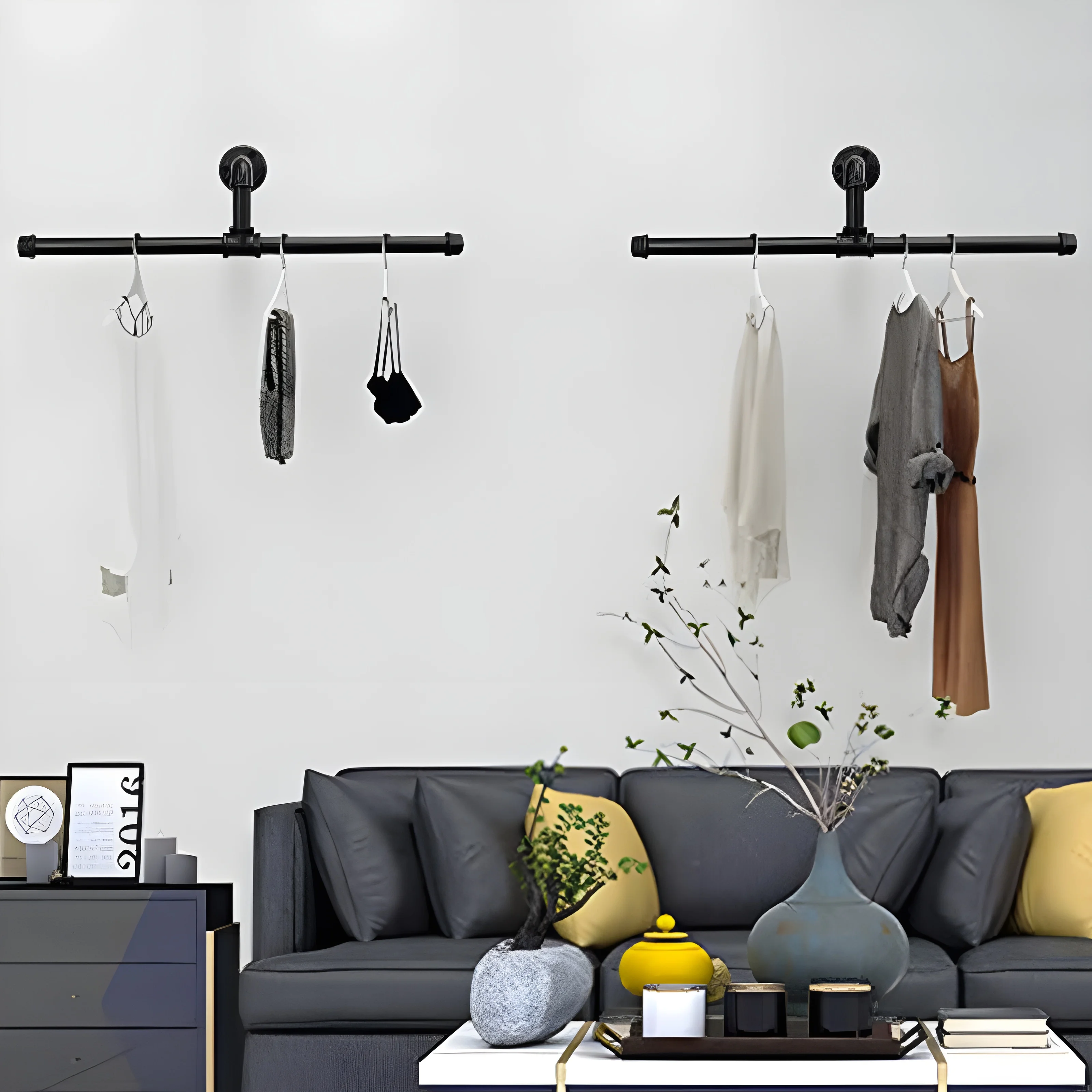 Industrial Pipe Clothing Rack Wall Mount, Industrial Pipe Clothing Rack, Heavy Duty Iron Garment Rack Bar For Closet, Laundry Ro