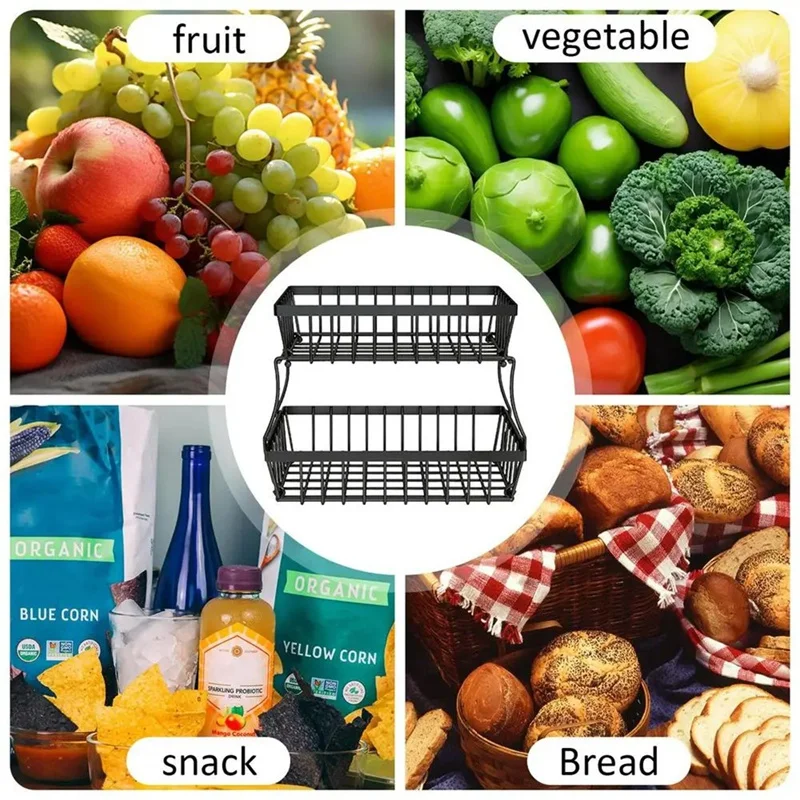ABRW-2 Tiers Fruit Basket Metal Fruit Bowl Bread Baskets Countertop Vegetable Storage Stand For Kitchen Accessories