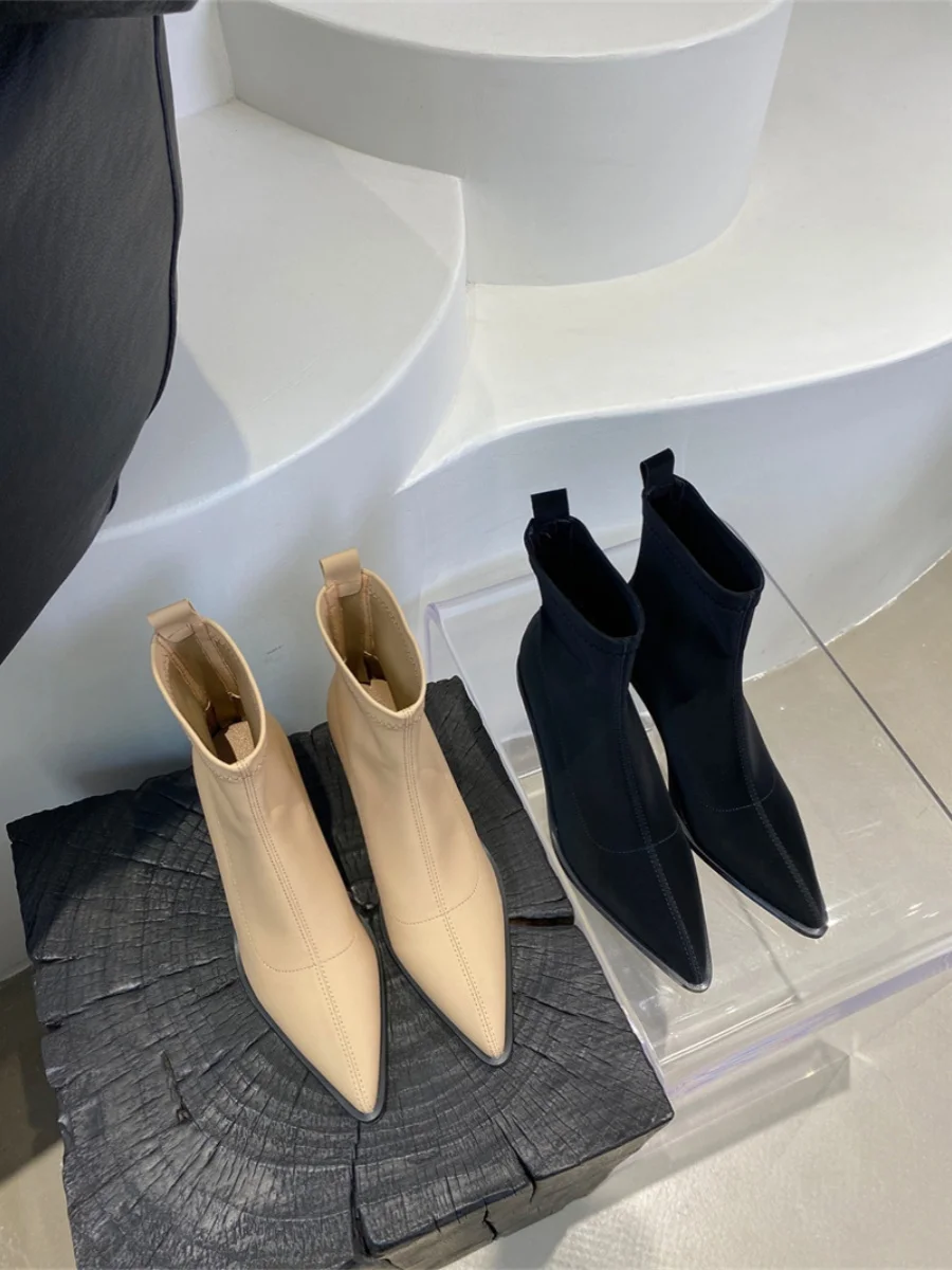 

White Mid-Calf Boots Female Shoes Luxury Designer Round Toe Boots-Women Low Ladies Fashion Pointy 2023 Leather Autumn Mid Calf