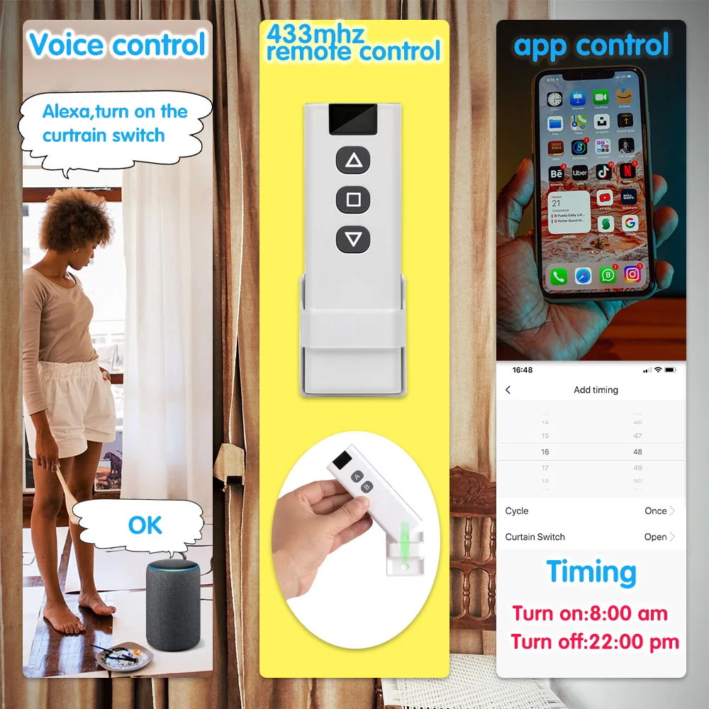  Tuya Smart Life Cortina Interruptor Control Remoto Persianas  Motor Roller Shutter RF+WiFi App Timer Google Home Touch Curtain Smart -  (Color: Blanco, Se envía desde: Estados Unidos) : Herramientas y Mejoras