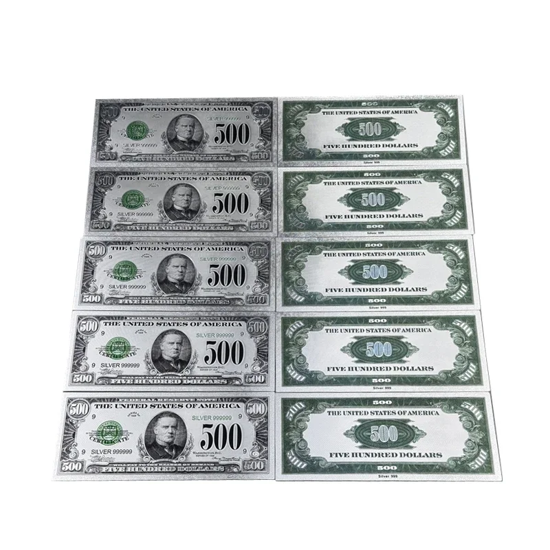 10pcs/lot For New Products Color 1918's America Banknotes 500 Dollars Gold Banknote in 24k Silver Plated as Bill Currency Gifts