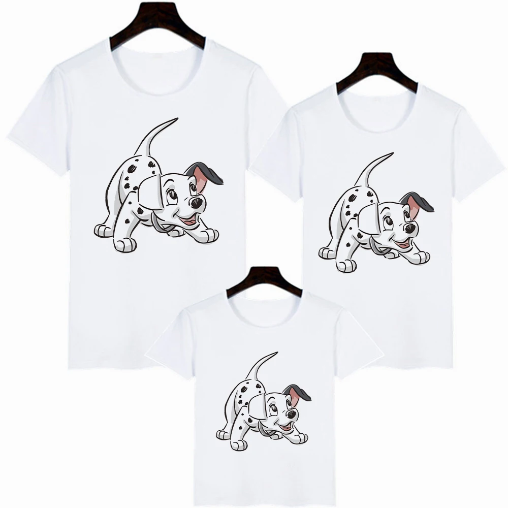 T Shirts White All-Match Family Look Outfits Disney Parent Child Print 101Dalmatians Modern Leisure New Products Tshirts Basic mother and teenage daughter matching outfits Family Matching Outfits