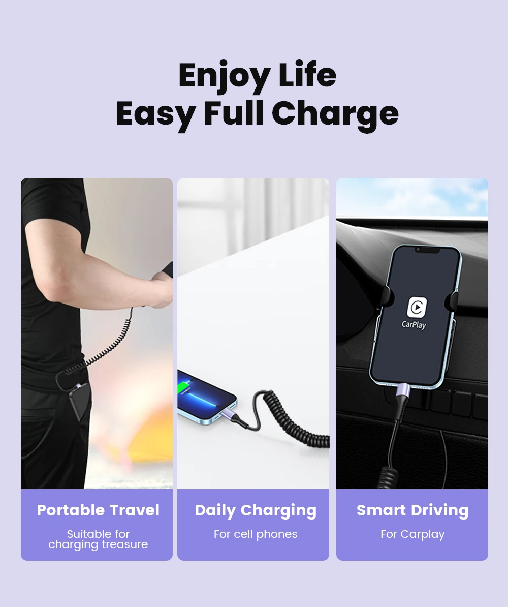 66W Car Spring Cable Fast Charging 6A 20CM To 1M Type C To Type C Data Cord For iPhone 15 16 Samsung Huawei Xiaomi USB C Cable