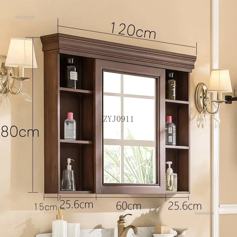 American Bathroom Mirror Cabinet Solid Wood Mirror Box Home Furniture Wall-mounted Storage Bathroom Vanity Cabinets