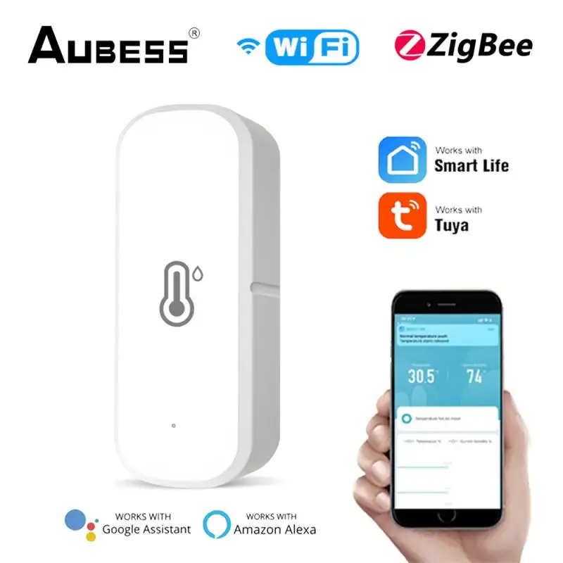 Aubess Tuya Zigbee WiFi Smart Temperature And Humidity Sensor Smart Home Indoor Hygrometer Remote Control Alexa Google Home