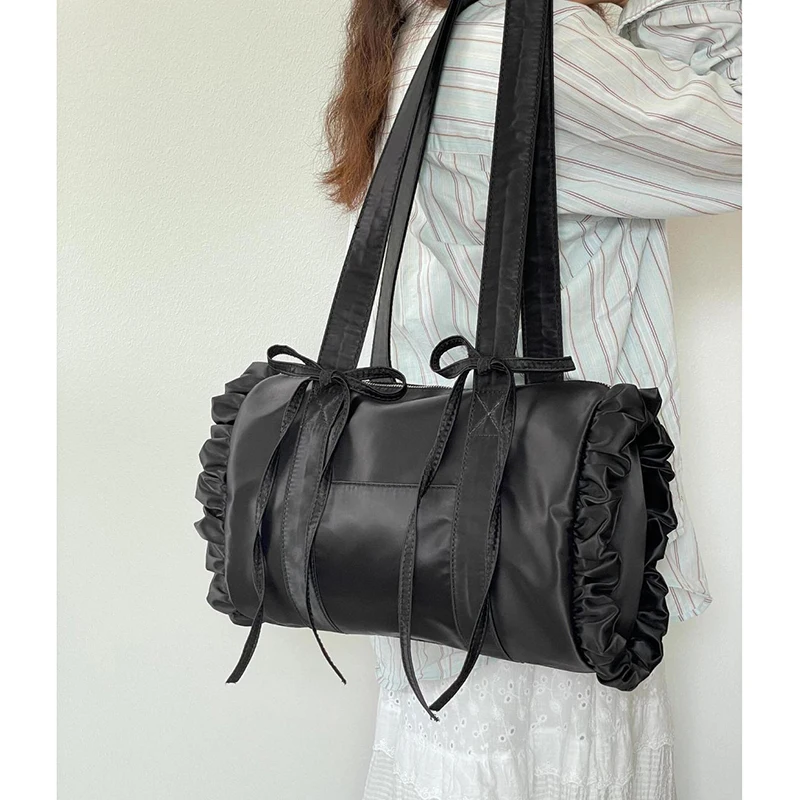 HAEX Gothic Women Tote Bags Fashion New Designe Large Capacity Commute Shoulder Bags Individuality Ruched Bow Pillow Bolso Mujer