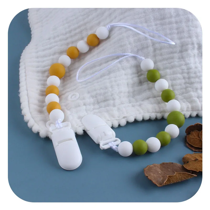 Pacifier Clip & Teether Toy, Adjustable Anti-Lost Dummy Chain Newborn Infant Soother Holder Clip, Silicone Teething Accessories