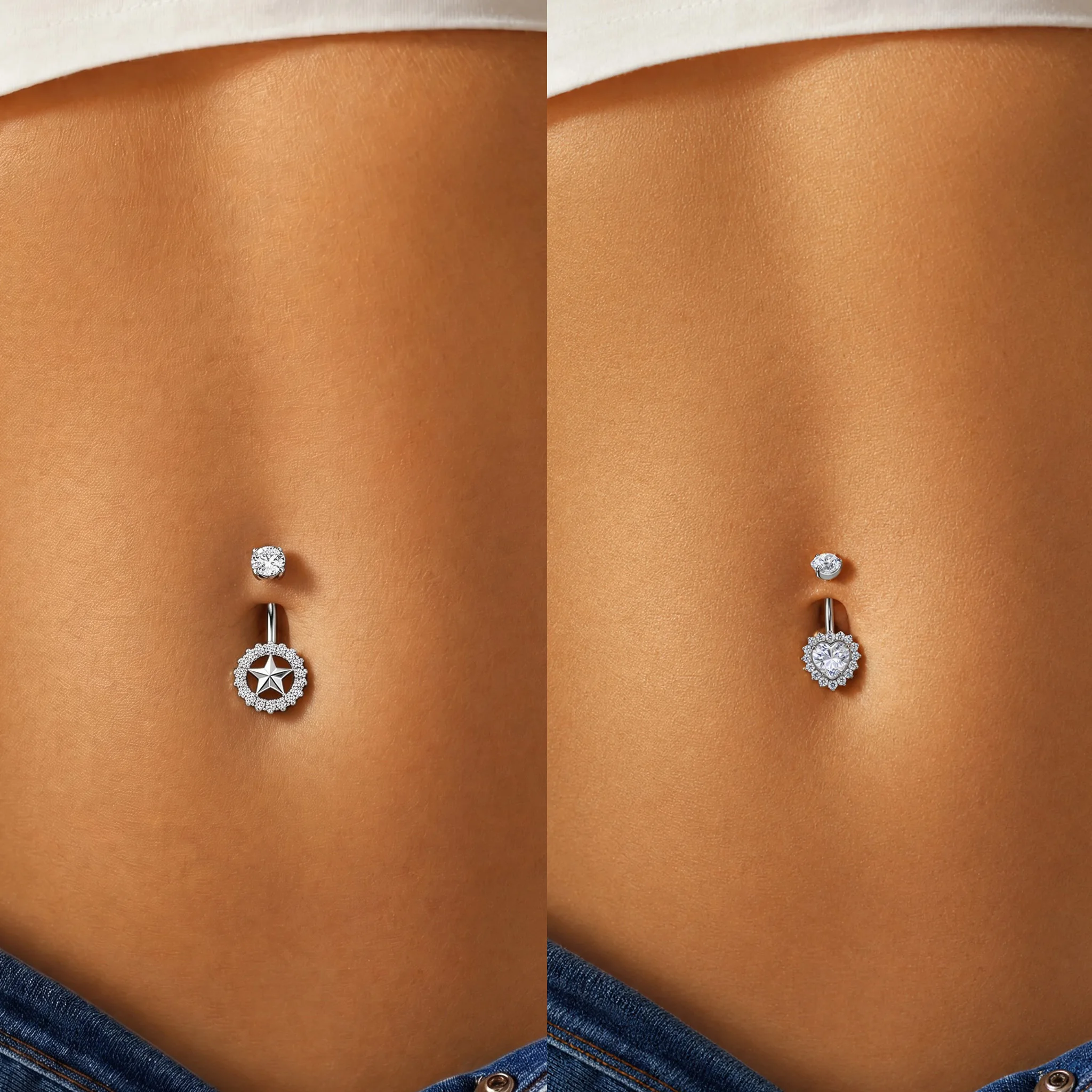 ZOOR ASTM F136 Titanium Summer Sexy Belly Button Ring Piercing 14G Star Heart Female Thread Jewelry Body Belly Piercing 6