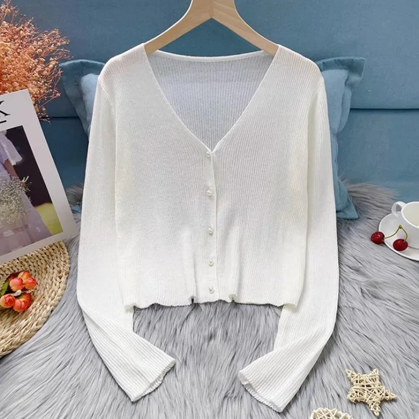 

Knitted Cardigan Women V-neck Summer Sunscreen Outwear