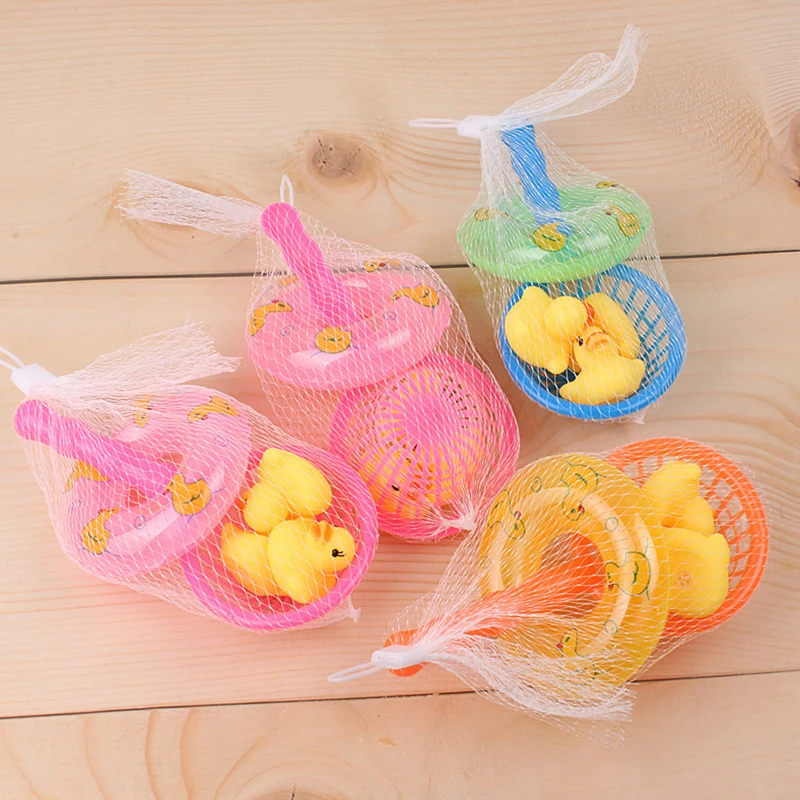 

1 Set Baby Bathroom Water Pool Funny Toys For Girls Boys Gifts Fishing Net Swimming Rubber Float Squeaky Sound Duck Bath Toys