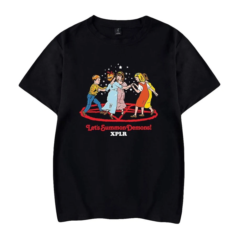 

XPLR Summon Tee Sam and Colby Let's Summon Demons Merch Halloween Crewneck Short Sleeve T-shirt Women Men Funny Clothes