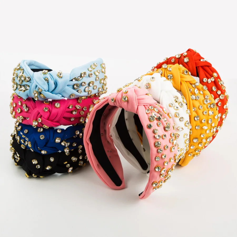 New Candy Colors Rhinestone Headband Handmade Fabric Crystal Hairband Party Gem Hair Accessories For Women Girl Hair Accessori