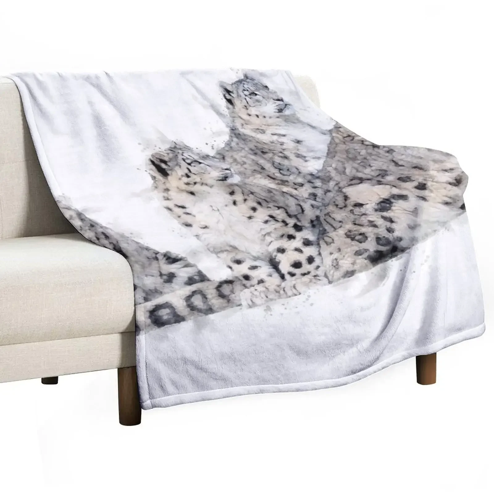 

Snow leopard Watercolour Artwork Throw Blanket Cute Plaid Bed covers Blankets