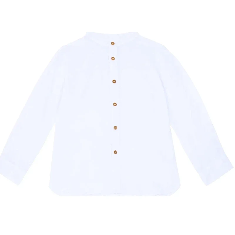Boys White Linen Shirt 2025 Spring New Children's Stand-Up