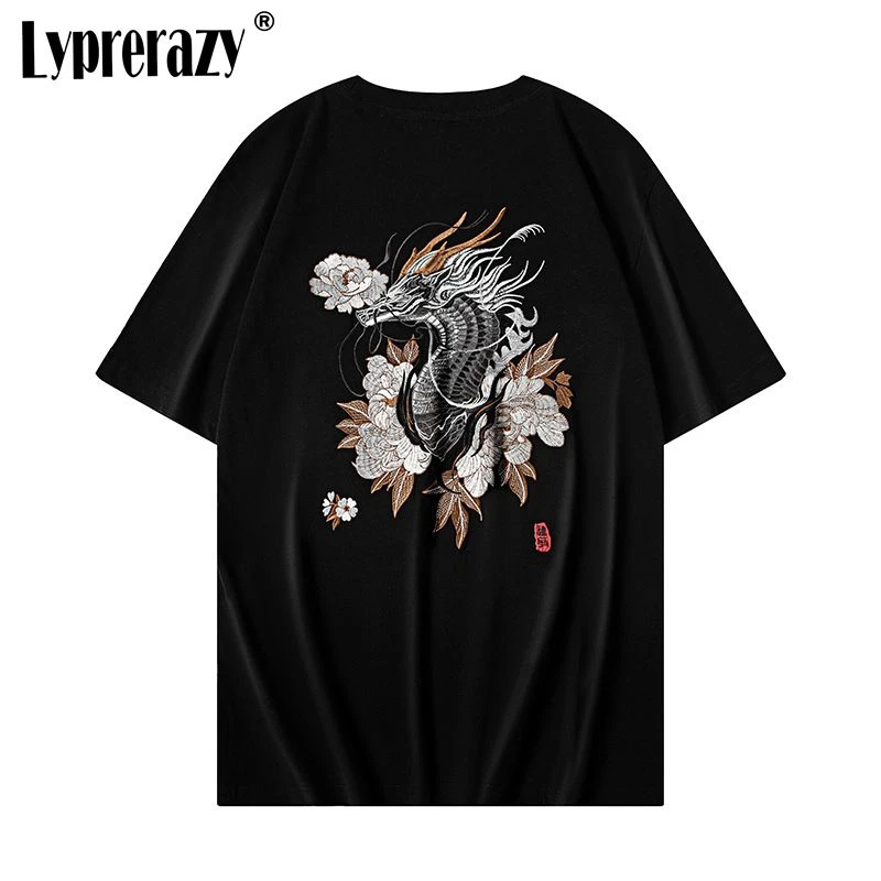 

Lyprerazy Мужская футболка в китайском стиле с вышивкой дракона с коротким рукавом летние хлопковые свободные топы в национальном стиле футболки