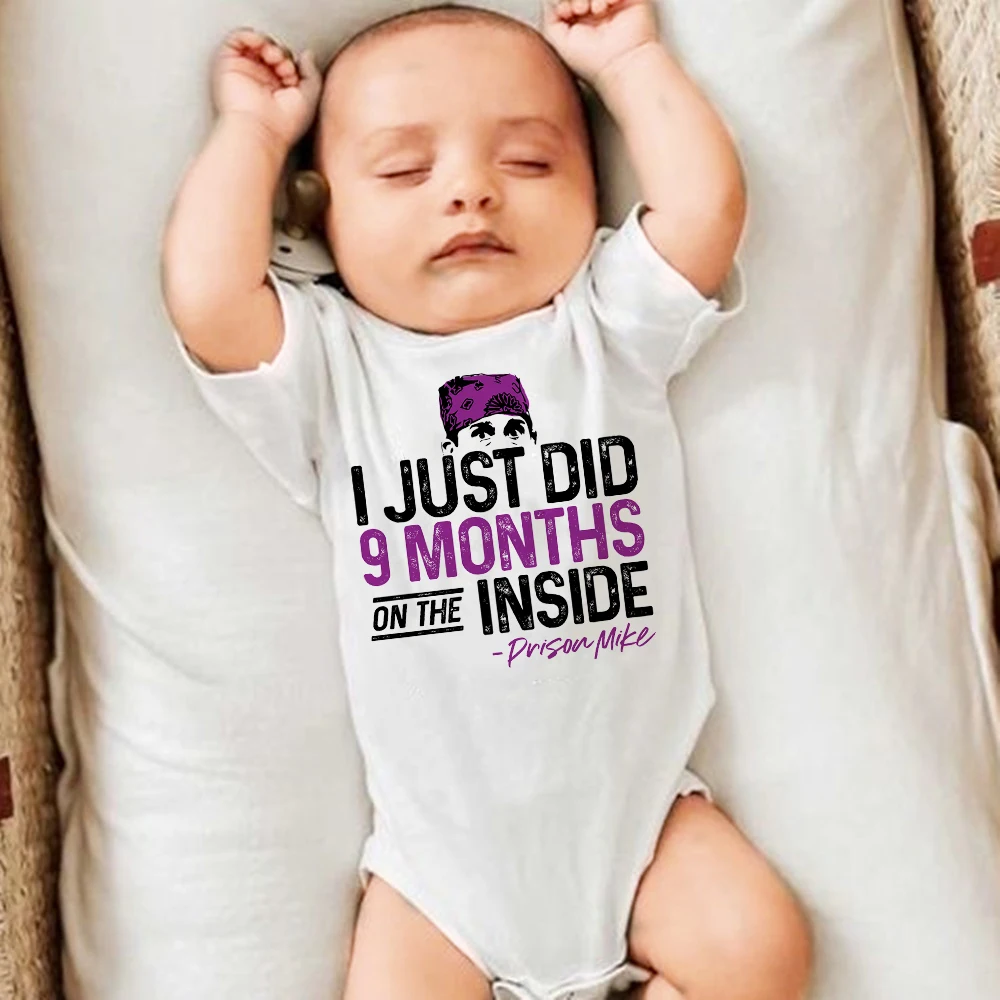

I Just Did 9 Months Inside on The Prison Mike Print Baby Bodysuit Funny Newbron Clothes Short Sleeve Jumpsuit Infant Shower Gift