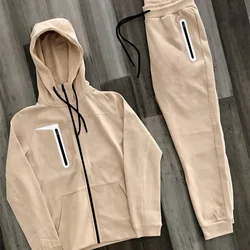 KPOP Fashion Style Harajuku Slim Fit Tops Loose All Match Casual Pants Solid Zipper Sport Sets Hooded Outerwear Two Piece Set