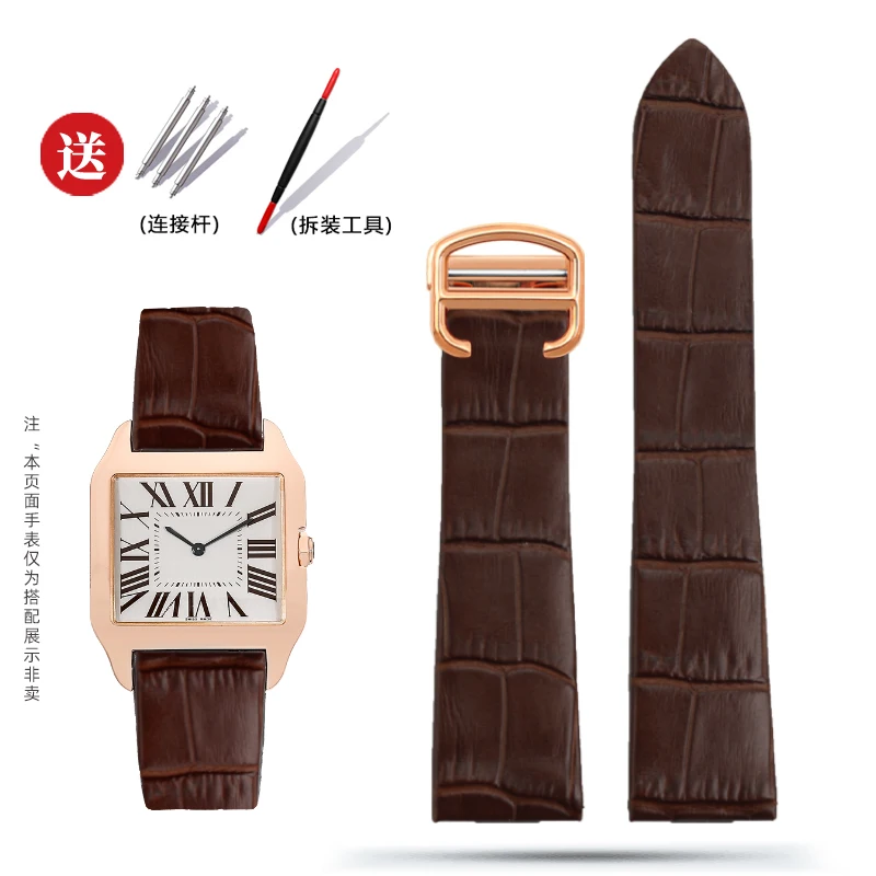 thumbnail image 1 of Correa de reloj de 18 mm y 21 mm para reloj Car-tier W2006951 WH100751 Sandoz Santos de piel de vaca mecánica con eslabones finales de acero y correa de grano, 1 of 5
