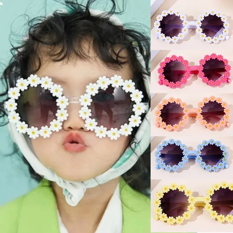 Kids Sunglasses Acrylic Flower Outdoor Sun Protection Summer Children Cute Baby Girls Classic UV400