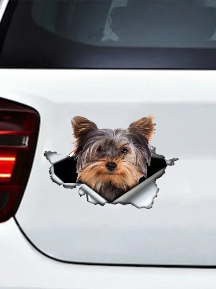 

New Car Sticker Yorkshire Terrier Pet Dog Styling Personality Sticker Torn Metal Vinyl Decal Animal Car Stickers Window Bumper