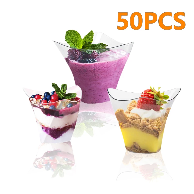 50PCS Transparent Dessert Cups Birthday Party Disposable Dessert Cups Twist Triangle Birthday Party Wedding Food Container