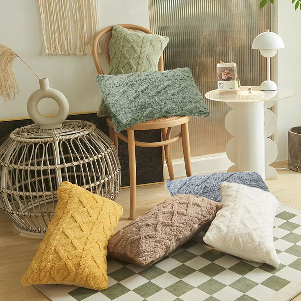 

Long Flush Pillowcase 3D Diamond Pillow Cover Solid Living Room Decoration Cushion Cover Fur Sofa Pillow Case Home Decor 30x50cm