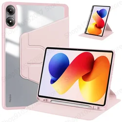 360° Rotating Transparent Tablet Case with Pen Holder for Poco Pad M1 12.1 (Pink)