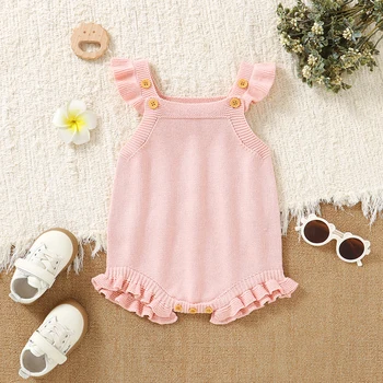 Body per Neonata 0-18 Mesi, Abbigliamento alla Moda con Volant Senza Maniche, Tutina in Maglia per Neonati, Pagliaccetto in Cotone per Bambini
