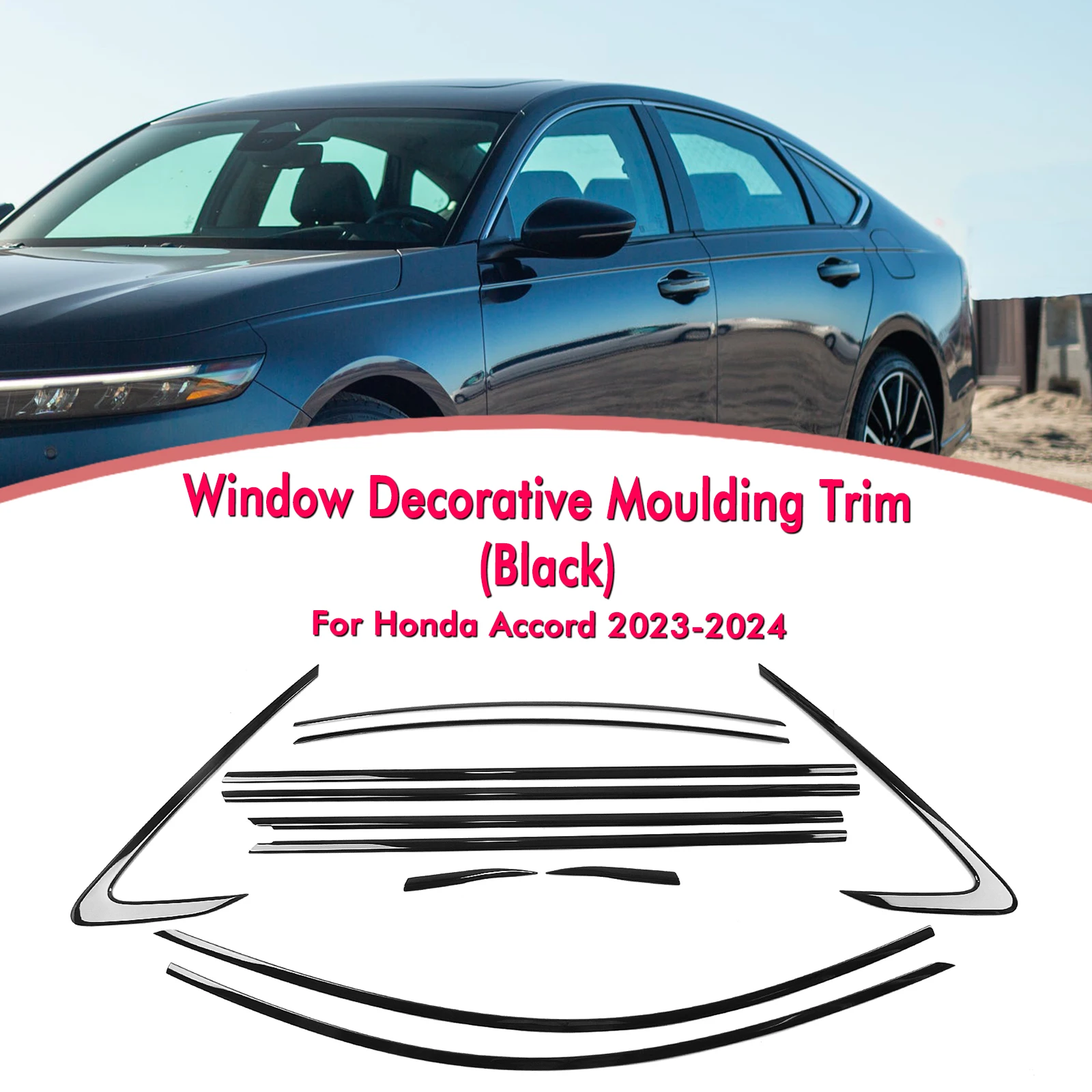 

Exterior Window Trim Strip Titanium Black Door Waterproof Seal Shade Moulding Decorative For Honda Accord 2023-2024 Sedan 4-Door