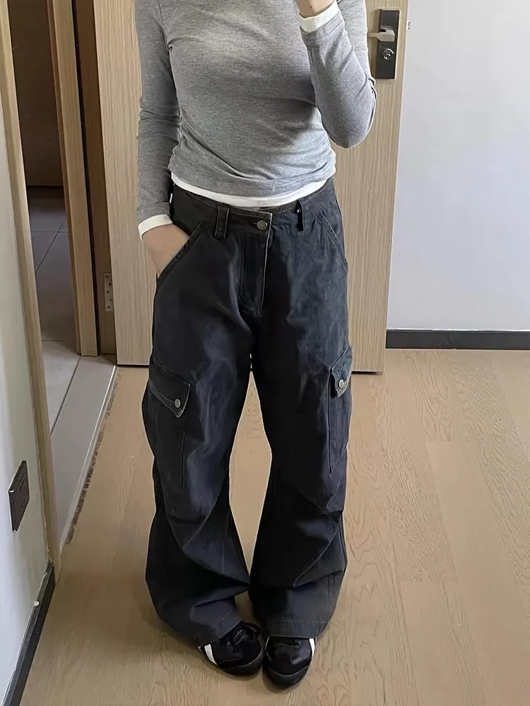 American High Street Design Wide Leg Workwear Jeans Women's Loose Slim High Waist Straight Floor-Length Pants Casual Sle