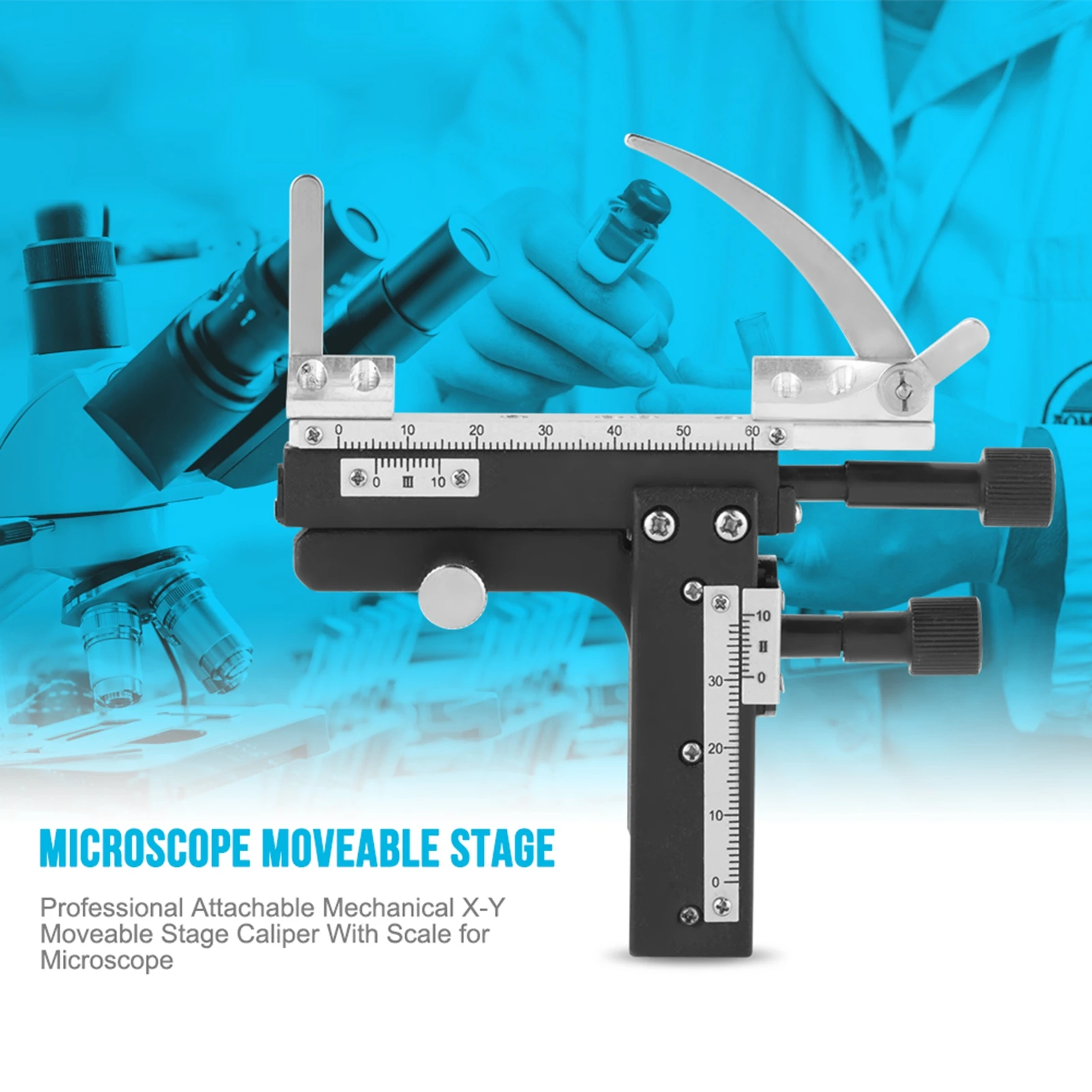 Professional Attachable Mechanical X-Y Moveable Stage Caliper With Scale for Microscope Microscope Moveable Caliper